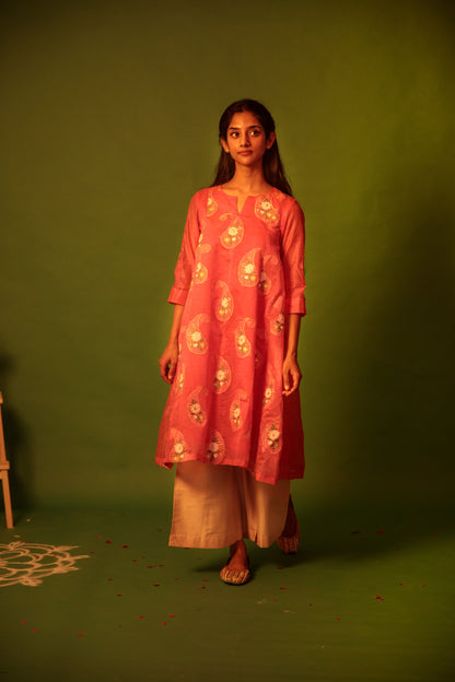 Pink Peacock Kurta Set