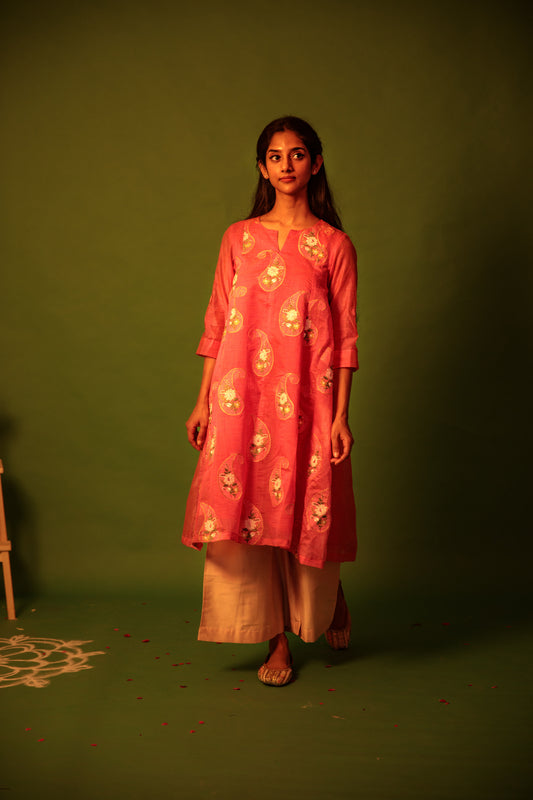 Pink Peacock Kurta Set