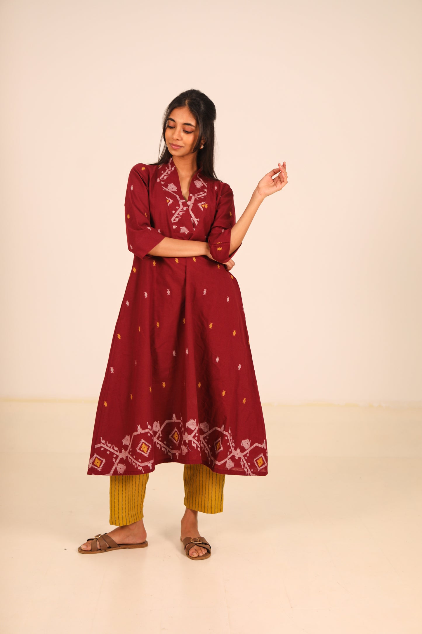 Red Hibiscus Kurta Set