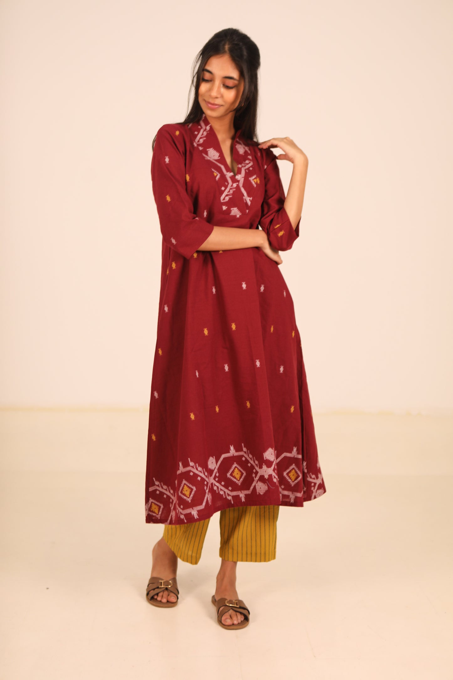 Red Hibiscus Kurta Set