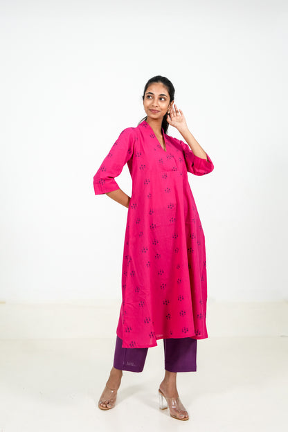 Pink Peacock Kurta Set