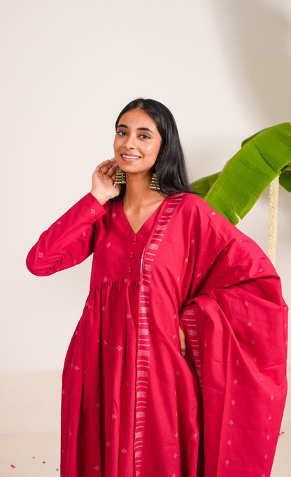 Sindhura Jamdani Dupatta Set