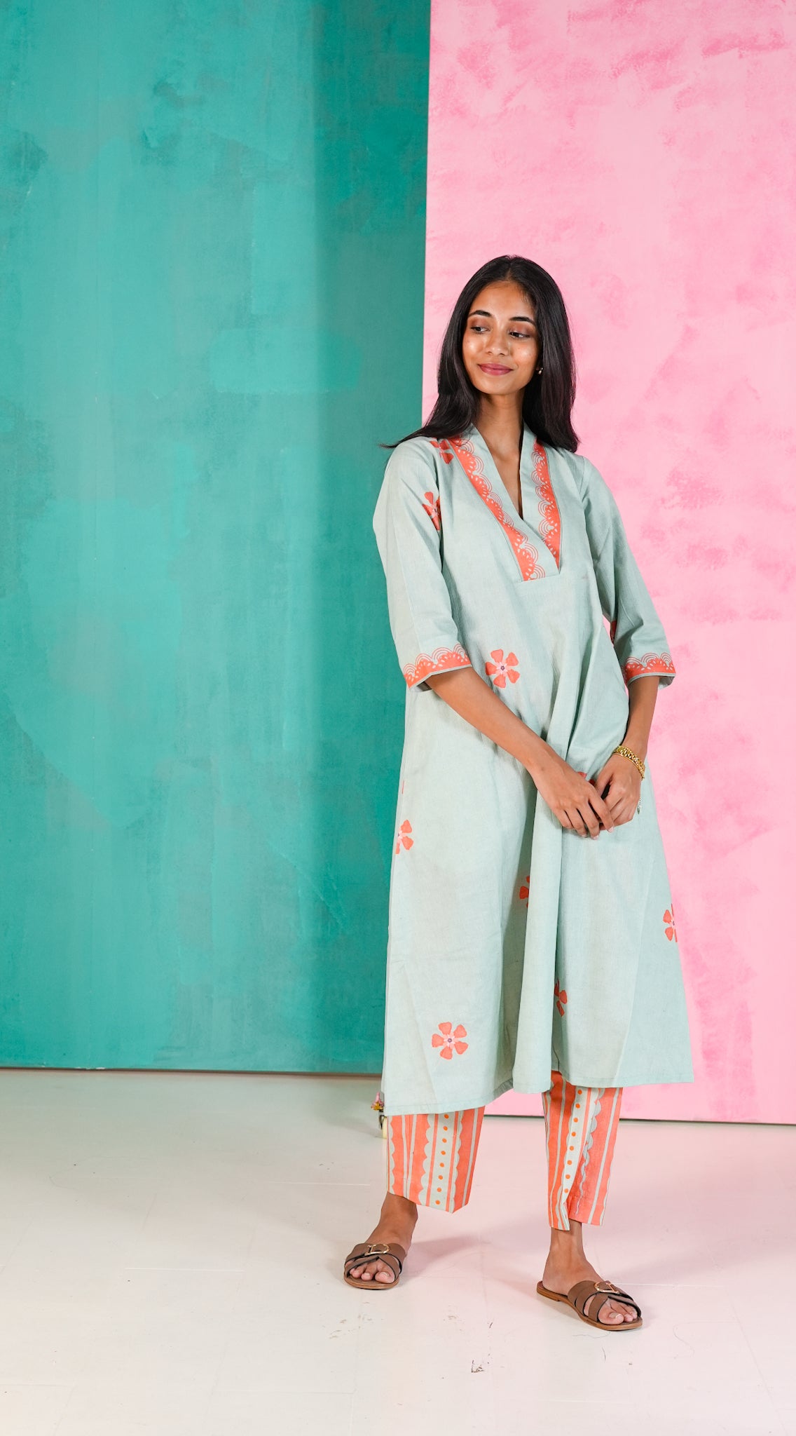 Brick and Blossom Kurta Set