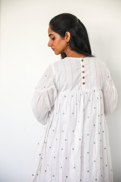 Cotton Dress with unique back design with wooden button